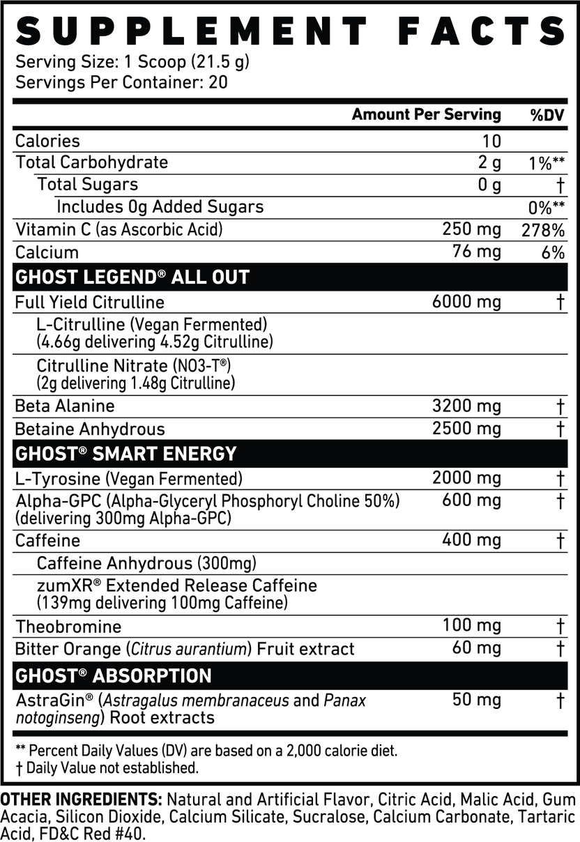 GHOST LEGEND® ALL OUT | CHERRY LIMEADE | HIGH-STIM PRE-WORKOUT SUPPLEMENT